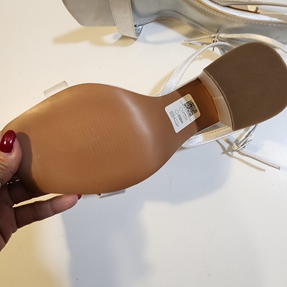 Asos White Satin Block heels Ankle Wrap sandals size 8 - Picture 4 of 14